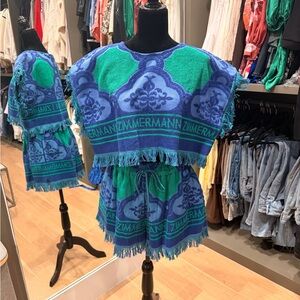 Zimmermann Blue & Green Fringe Terry Two-Piece Set